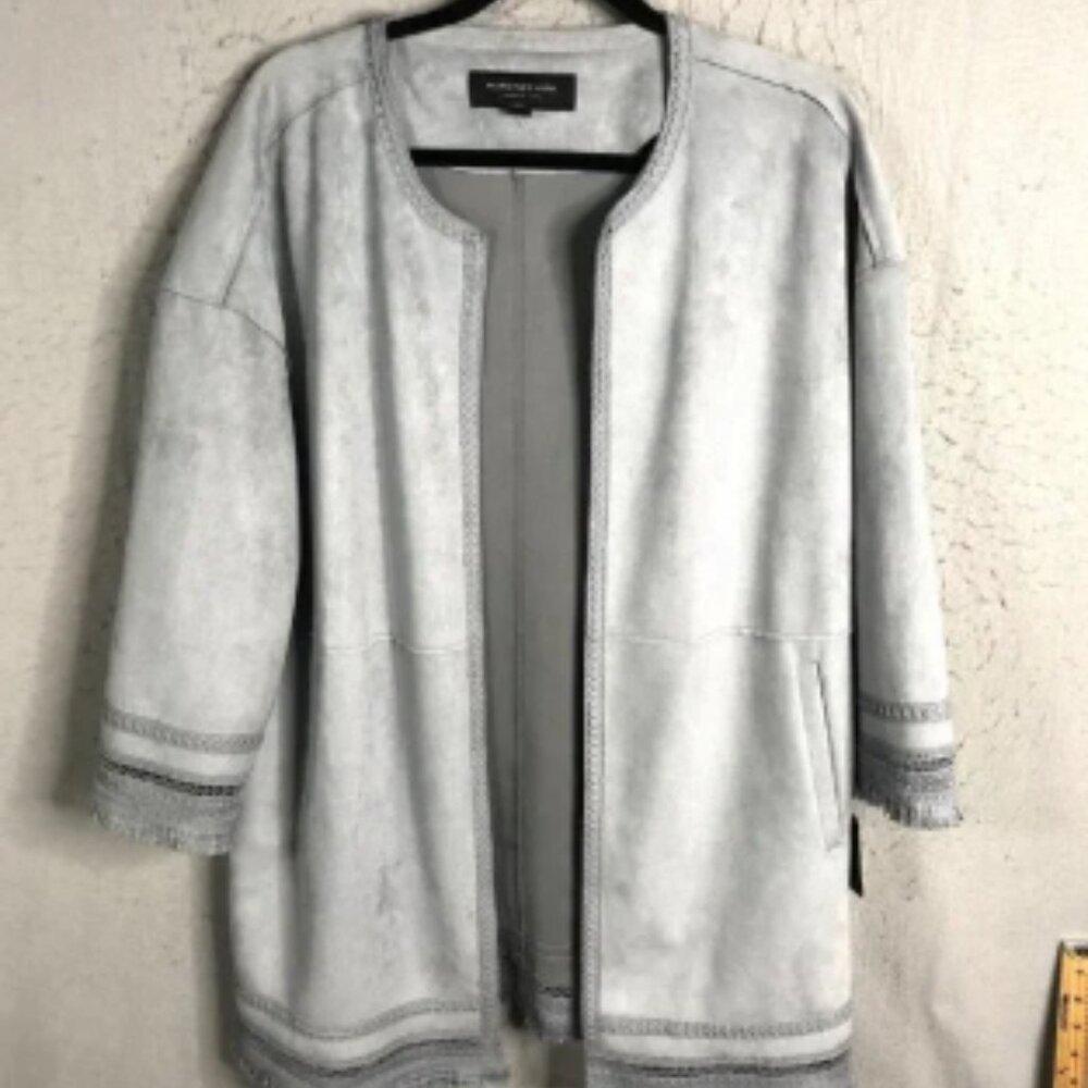 Marc New York Jacket Womens XL Gray Faux Suede Fringe Western Career Office NEW